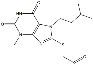 7-isopentyl-3-methyl-8-[(2-oxopropyl)sulfanyl]-3,7-dihydro-1H-purine-2,6-dione 结构式