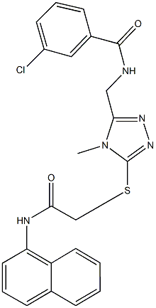 3-chloro-N-[(4-methyl-5-{[2-(1-naphthylamino)-2-oxoethyl]thio}-4H-1,2,4-triazol-3-yl)methyl]benzamide 结构式