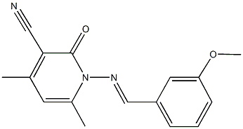 1-[(3-methoxybenzylidene)amino]-4,6-dimethyl-2-oxo-1,2-dihydropyridine-3-carbonitrile 结构式