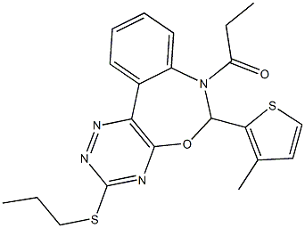 6-(3-methyl-2-thienyl)-7-propionyl-6,7-dihydro[1,2,4]triazino[5,6-d][3,1]benzoxazepin-3-yl propyl sulfide 结构式