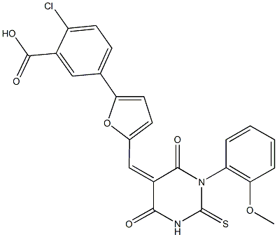 2-chloro-5-{5-[(1-(2-methoxyphenyl)-4,6-dioxo-2-thioxotetrahydro-5(2H)-pyrimidinylidene)methyl]-2-furyl}benzoic acid 结构式