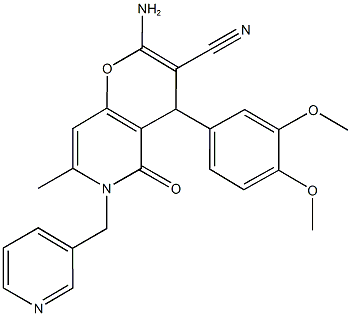 2-amino-4-(3,4-dimethoxyphenyl)-7-methyl-5-oxo-6-(pyridin-3-ylmethyl)-5,6-dihydro-4H-pyrano[3,2-c]pyridine-3-carbonitrile 结构式