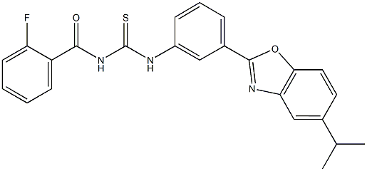 N-(2-fluorobenzoyl)-N'-[3-(5-isopropyl-1,3-benzoxazol-2-yl)phenyl]thiourea 结构式