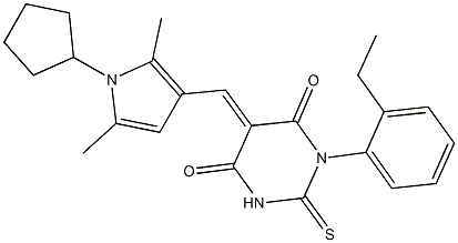 5-[(1-cyclopentyl-2,5-dimethyl-1H-pyrrol-3-yl)methylene]-1-(2-ethylphenyl)-2-thioxodihydro-4,6(1H,5H)-pyrimidinedione 结构式