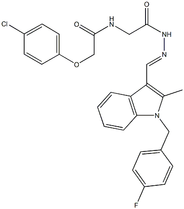2-(4-chlorophenoxy)-N-[2-(2-{[1-(4-fluorobenzyl)-2-methyl-1H-indol-3-yl]methylene}hydrazino)-2-oxoethyl]acetamide 结构式