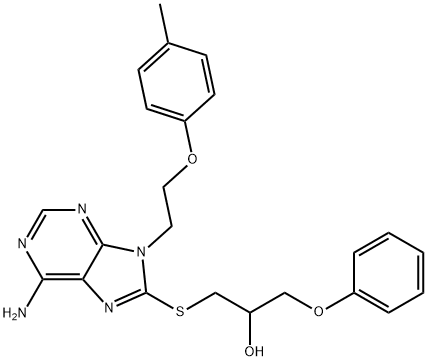 1-({6-amino-9-[2-(4-methylphenoxy)ethyl]-9H-purin-8-yl}sulfanyl)-3-phenoxy-2-propanol 结构式