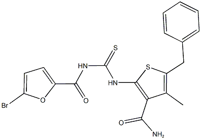 5-benzyl-2-({[(5-bromo-2-furoyl)amino]carbothioyl}amino)-4-methyl-3-thiophenecarboxamide 结构式