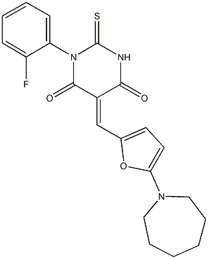 5-{[5-(1-azepanyl)-2-furyl]methylene}-1-(2-fluorophenyl)-2-thioxodihydro-4,6(1H,5H)-pyrimidinedione 结构式