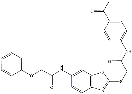 N-(2-{[2-(4-acetylanilino)-2-oxoethyl]sulfanyl}-1,3-benzothiazol-6-yl)-2-phenoxyacetamide 结构式