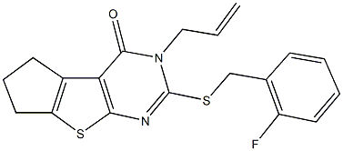 3-allyl-2-[(2-fluorobenzyl)sulfanyl]-3,5,6,7-tetrahydro-4H-cyclopenta[4,5]thieno[2,3-d]pyrimidin-4-one 结构式