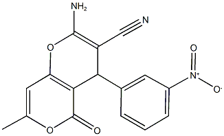 2-amino-4-{3-nitrophenyl}-7-methyl-5-oxo-4H,5H-pyrano[4,3-b]pyran-3-carbonitrile 结构式