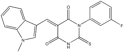 1-(3-fluorophenyl)-5-[(1-methyl-1H-indol-3-yl)methylene]-2-thioxodihydropyrimidine-4,6(1H,5H)-dione 结构式