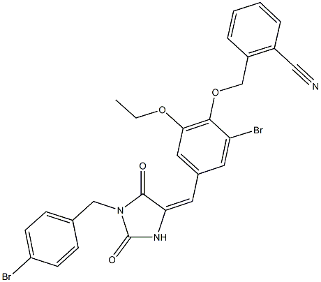 2-[(2-bromo-4-{[1-(4-bromobenzyl)-2,5-dioxo-4-imidazolidinylidene]methyl}-6-ethoxyphenoxy)methyl]benzonitrile 结构式