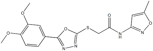 2-{[5-(3,4-dimethoxyphenyl)-1,3,4-oxadiazol-2-yl]sulfanyl}-N-(5-methyl-3-isoxazolyl)acetamide 结构式