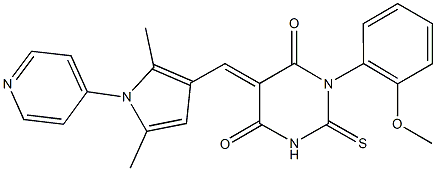 5-{[2,5-dimethyl-1-(4-pyridinyl)-1H-pyrrol-3-yl]methylene}-1-(2-methoxyphenyl)-2-thioxodihydro-4,6(1H,5H)-pyrimidinedione 结构式