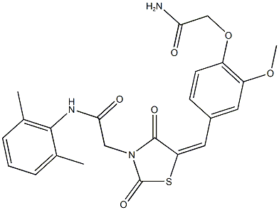 2-{5-[4-(2-amino-2-oxoethoxy)-3-methoxybenzylidene]-2,4-dioxo-1,3-thiazolidin-3-yl}-N-(2,6-dimethylphenyl)acetamide 结构式