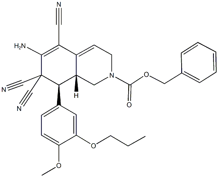 benzyl 6-amino-5,7,7-tricyano-8-(4-methoxy-3-propoxyphenyl)-3,7,8,8a-tetrahydro-2(1H)-isoquinolinecarboxylate 结构式