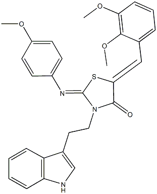 5-(2,3-dimethoxybenzylidene)-3-[2-(1H-indol-3-yl)ethyl]-2-[(4-methoxyphenyl)imino]-1,3-thiazolidin-4-one 结构式