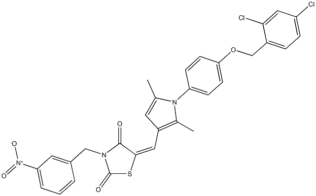 5-[(1-{4-[(2,4-dichlorobenzyl)oxy]phenyl}-2,5-dimethyl-1H-pyrrol-3-yl)methylene]-3-{3-nitrobenzyl}-1,3-thiazolidine-2,4-dione 结构式