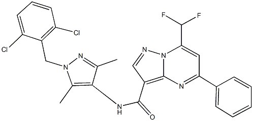 N-[1-(2,6-dichlorobenzyl)-3,5-dimethyl-1H-pyrazol-4-yl]-7-(difluoromethyl)-5-phenylpyrazolo[1,5-a]pyrimidine-3-carboxamide 结构式