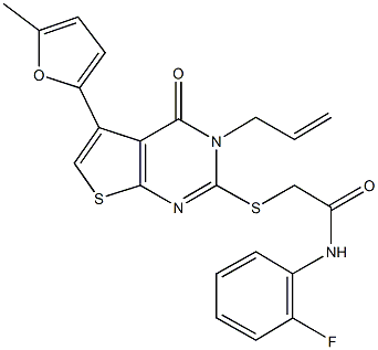 2-{[3-allyl-5-(5-methyl-2-furyl)-4-oxo-3,4-dihydrothieno[2,3-d]pyrimidin-2-yl]sulfanyl}-N-(2-fluorophenyl)acetamide 结构式