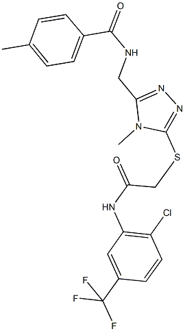 N-{[5-({2-[2-chloro-5-(trifluoromethyl)anilino]-2-oxoethyl}sulfanyl)-4-methyl-4H-1,2,4-triazol-3-yl]methyl}-4-methylbenzamide 结构式