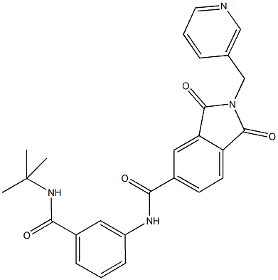 N-{3-[(tert-butylamino)carbonyl]phenyl}-1,3-dioxo-2-(3-pyridinylmethyl)-5-isoindolinecarboxamide 结构式