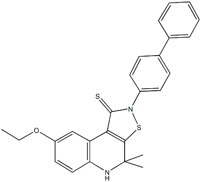 2-[1,1'-biphenyl]-4-yl-8-ethoxy-4,4-dimethyl-4,5-dihydroisothiazolo[5,4-c]quinoline-1(2H)-thione 结构式