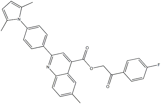 2-(4-fluorophenyl)-2-oxoethyl 2-[4-(2,5-dimethyl-1H-pyrrol-1-yl)phenyl]-6-methyl-4-quinolinecarboxylate 结构式