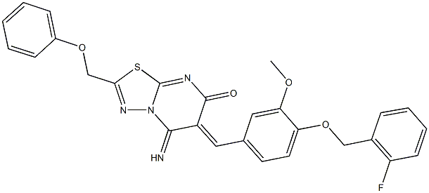 6-{4-[(2-fluorobenzyl)oxy]-3-methoxybenzylidene}-5-imino-2-(phenoxymethyl)-5,6-dihydro-7H-[1,3,4]thiadiazolo[3,2-a]pyrimidin-7-one 结构式