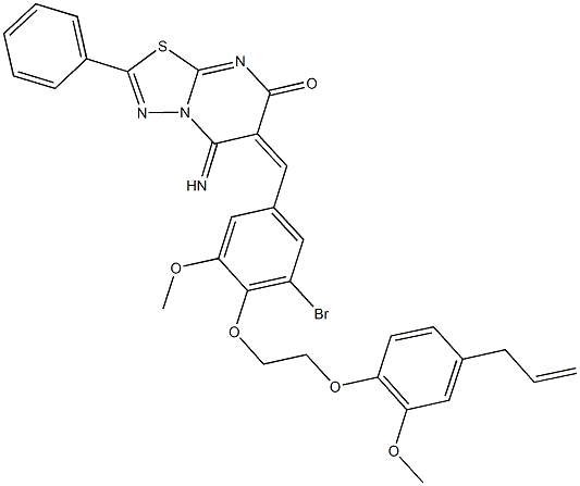 6-{4-[2-(4-allyl-2-methoxyphenoxy)ethoxy]-3-bromo-5-methoxybenzylidene}-5-imino-2-phenyl-5,6-dihydro-7H-[1,3,4]thiadiazolo[3,2-a]pyrimidin-7-one 结构式