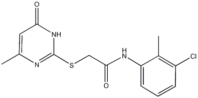 N-(3-chloro-2-methylphenyl)-2-[(4-methyl-6-oxo-1,6-dihydro-2-pyrimidinyl)sulfanyl]acetamide 结构式