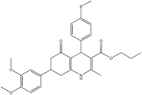 propyl 7-(3,4-dimethoxyphenyl)-2-methyl-4-[4-(methylsulfanyl)phenyl]-5-oxo-1,4,5,6,7,8-hexahydro-3-quinolinecarboxylate 结构式