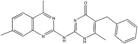 5-benzyl-2-[(4,7-dimethylquinazolin-2-yl)amino]-6-methylpyrimidin-4(1H)-one 结构式