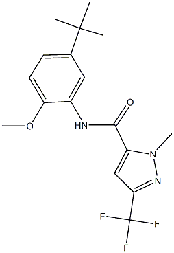 N-(5-tert-butyl-2-methoxyphenyl)-1-methyl-3-(trifluoromethyl)-1H-pyrazole-5-carboxamide 结构式