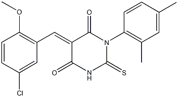 5-(5-chloro-2-methoxybenzylidene)-1-(2,4-dimethylphenyl)-2-thioxodihydro-4,6(1H,5H)-pyrimidinedione 结构式