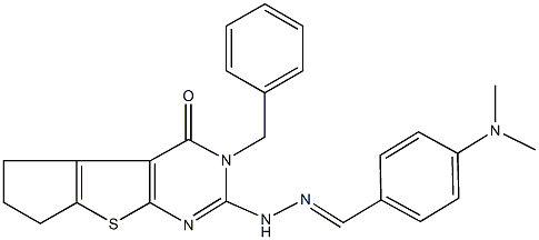 4-(dimethylamino)benzaldehyde (3-benzyl-4-oxo-3,5,6,7-tetrahydro-4H-cyclopenta[4,5]thieno[2,3-d]pyrimidin-2-yl)hydrazone 结构式