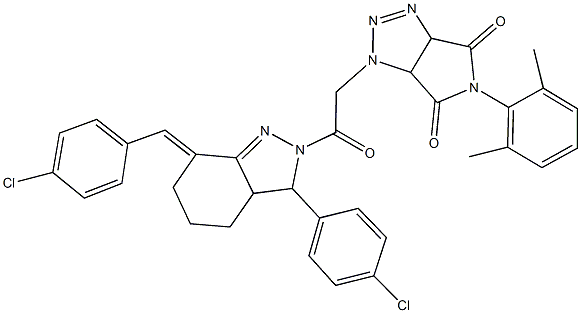 1-{2-[7-(4-chlorobenzylidene)-3-(4-chlorophenyl)-3,3a,4,5,6,7-hexahydro-2H-indazol-2-yl]-2-oxoethyl}-5-(2,6-dimethylphenyl)-3a,6a-dihydropyrrolo[3,4-d][1,2,3]triazole-4,6(1H,5H)-dione 结构式