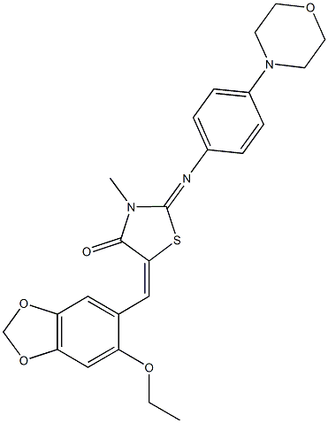 5-[(6-ethoxy-1,3-benzodioxol-5-yl)methylene]-3-methyl-2-{[4-(4-morpholinyl)phenyl]imino}-1,3-thiazolidin-4-one 结构式