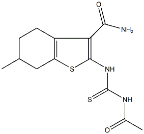 2-{[(acetylamino)carbothioyl]amino}-6-methyl-4,5,6,7-tetrahydro-1-benzothiophene-3-carboxamide 结构式