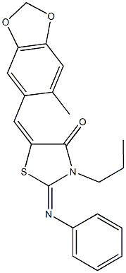 5-[(6-methyl-1,3-benzodioxol-5-yl)methylene]-2-(phenylimino)-3-propyl-1,3-thiazolidin-4-one 结构式