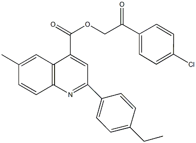 2-(4-chlorophenyl)-2-oxoethyl 2-(4-ethylphenyl)-6-methyl-4-quinolinecarboxylate 结构式