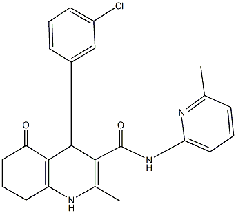 4-(3-chlorophenyl)-2-methyl-N-(6-methylpyridin-2-yl)-5-oxo-1,4,5,6,7,8-hexahydroquinoline-3-carboxamide 结构式