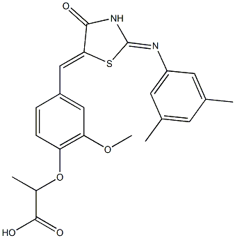 2-[4-({2-[(3,5-dimethylphenyl)imino]-4-oxo-1,3-thiazolidin-5-ylidene}methyl)-2-methoxyphenoxy]propanoic acid 结构式