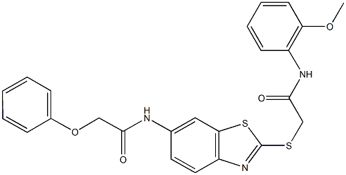 N-(2-{[2-(2-methoxyanilino)-2-oxoethyl]sulfanyl}-1,3-benzothiazol-6-yl)-2-phenoxyacetamide 结构式