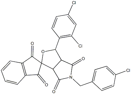 5-(4-chlorobenzyl)-1-(2,4-dichlorophenyl)-3a,6a-dihydrosprio[1H-furo[3,4-c]pyrrole-3,2'-(1'H)-indene]-1',3',4,6(2'H,3H,5H)-tetrone 结构式