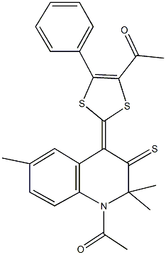 1-[2-(1-acetyl-2,2,6-trimethyl-3-thioxo-2,3-dihydro-4(1H)-quinolinylidene)-5-phenyl-1,3-dithiol-4-yl]ethanone 结构式