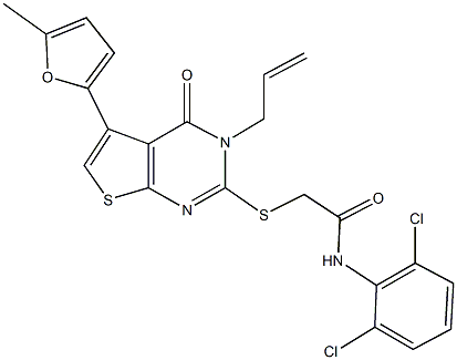 2-{[3-allyl-5-(5-methyl-2-furyl)-4-oxo-3,4-dihydrothieno[2,3-d]pyrimidin-2-yl]sulfanyl}-N-(2,6-dichlorophenyl)acetamide 结构式