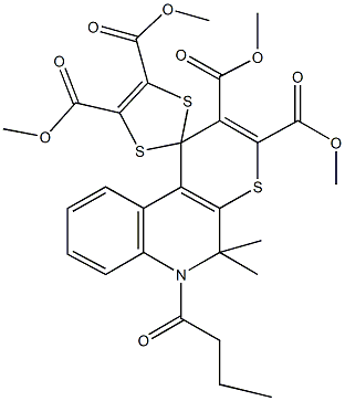 tetramethyl 6'-butyryl-5',5'-dimethyl-5',6'-dihydrospiro[1,3-dithiole-2,1'-(1'H)-thiopyrano[2,3-c]quinoline]-2',3',4,5-tetracarboxylate 结构式