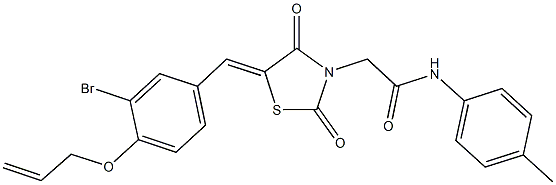 2-{5-[4-(allyloxy)-3-bromobenzylidene]-2,4-dioxo-1,3-thiazolidin-3-yl}-N-(4-methylphenyl)acetamide 结构式